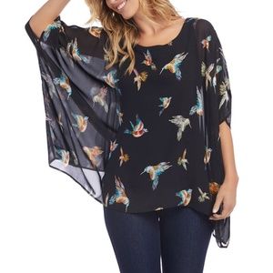NWT Karen Kane Layered Hummingbird Scarf Top Black XS
